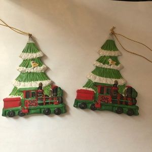 Set of two ceramic  Christmas tree with train